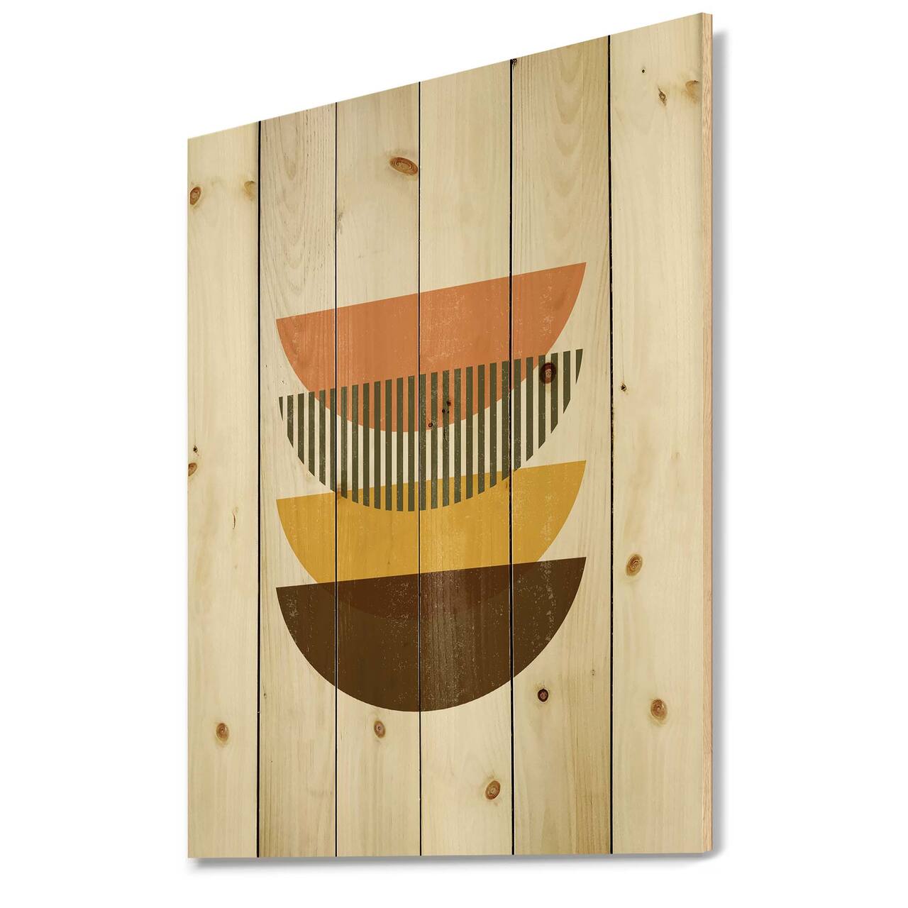 Designart - Abstract Geometric Half Moons In Earth Tones - Modern Print on Natural Pine Wood